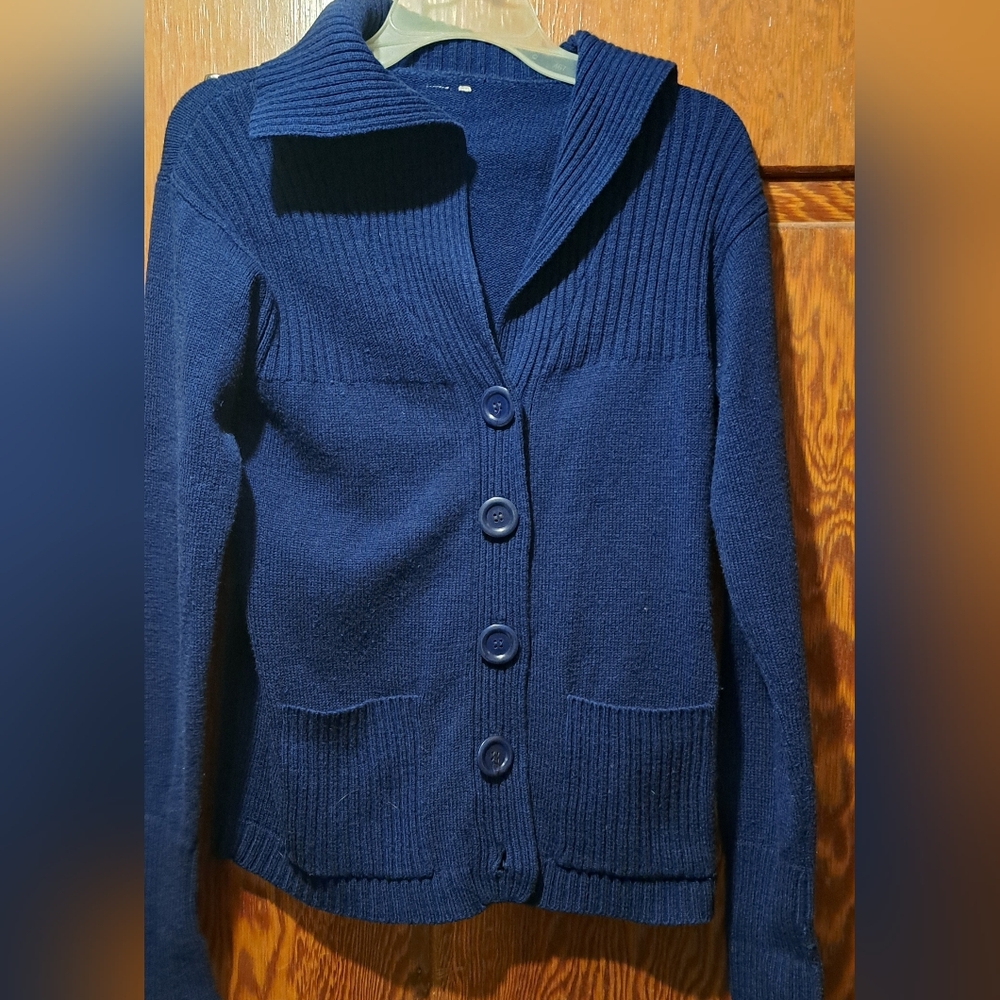 Vintage Navy Blue Women's Sweater Button Front